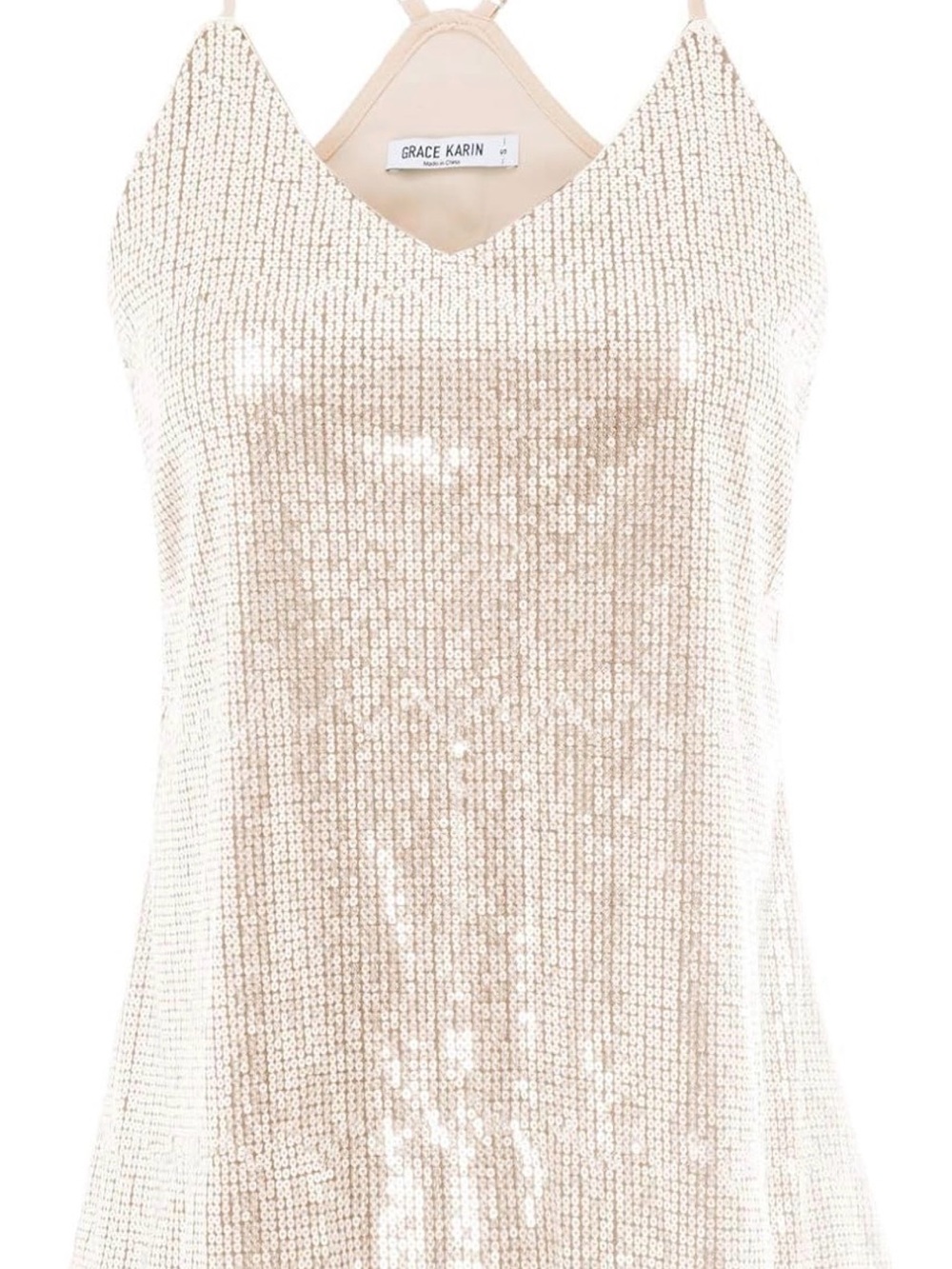 Grace Karin Champagne Sequin Spaghetti Strap Camisole